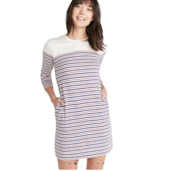 Marine Layer April Dress Small Modal Nautical Striped Comfy Preppy Pockets Cream - Picture 2 of 12